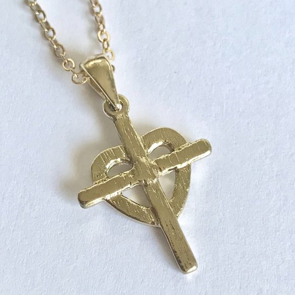 Sacred Heart Cross Necklace 18" Gold Plated Crystal Catholic Christian Gift - Picture 8 of 11